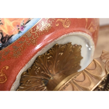 Czerwona Patera Owocnik - Porcelana + Brąz Złocony - Arystokracja