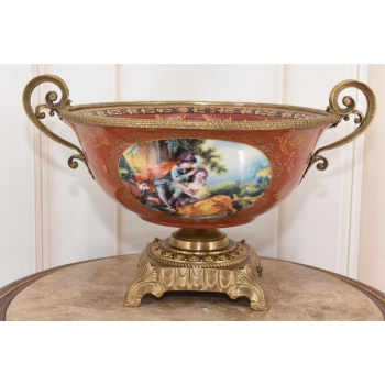 Czerwona Patera Owocnik - Porcelana + Brąz Złocony - Arystokracja