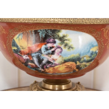 Czerwona Patera Owocnik - Porcelana + Brąz Złocony - Arystokracja