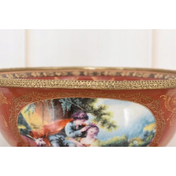 Czerwona Patera Owocnik - Porcelana + Brąz Złocony - Arystokracja