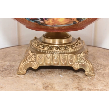 Czerwona Patera Owocnik - Porcelana + Brąz Złocony - Arystokracja