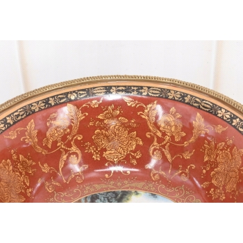Czerwona Patera Owocnik - Porcelana + Brąz Złocony - Arystokracja