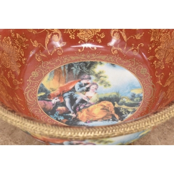 Czerwona Patera Owocnik - Porcelana + Brąz Złocony - Arystokracja