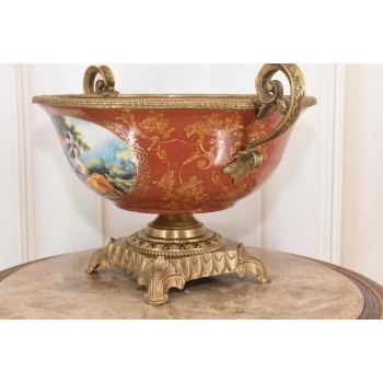 Czerwona Patera Owocnik - Porcelana + Brąz Złocony - Arystokracja