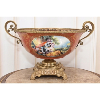 Czerwona Patera Owocnik - Porcelana + Brąz Złocony - Arystokracja