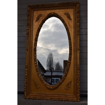 Złote Lustro Prostokąt - Tafla Owalna - 203 x 113 cm + Gruba Złota Rama