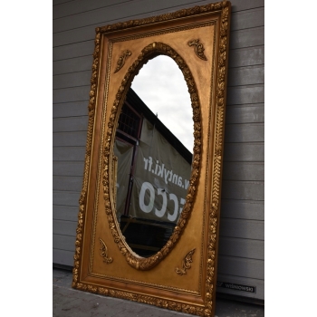 Złote Lustro Prostokąt - Tafla Owalna - 203 x 113 cm + Gruba Złota Rama