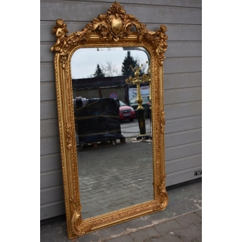 Złote Lustro - Medalion - Amory Anioły - 160 x 88 cm + Gruba Złota Rama