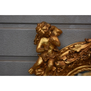 Złote Lustro - Medalion - Amory Anioły - 160 x 88 cm + Gruba Złota Rama