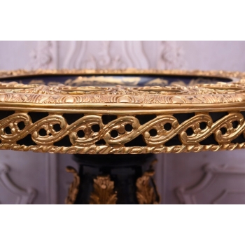 Francuski Stół Empire Drewno + Brąz + Porcelanowe Malunki Arystokracji Koło