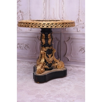 Francuski Stół Empire Drewno + Brąz + Porcelanowe Malunki Arystokracji Koło