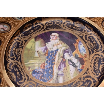 Francuski Stół Empire Drewno + Brąz + Porcelanowe Malunki Arystokracji Koło