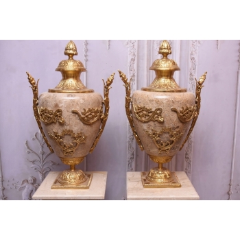 Postumenty Marmurowe - Kolumny z Amforami - Pilary Wazy - Marmur + Mosiądz