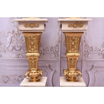 Postumenty Marmurowe - Kolumny z Amforami - Pilary Wazy - Marmur + Mosiądz