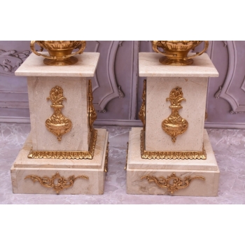 Postumenty Marmurowe - Kolumny z Amforami - Pilary Wazy - Marmur + Mosiądz