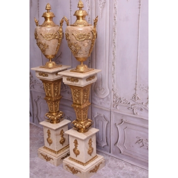 Postumenty Marmurowe - Kolumny z Amforami - Pilary Wazy - Marmur + Mosiądz