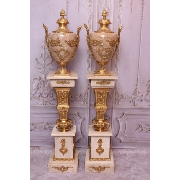 Postumenty Marmurowe - Kolumny z Amforami - Pilary Wazy - Marmur + Mosiądz