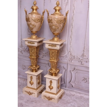 Postumenty Marmurowe - Kolumny z Amforami - Pilary Wazy - Marmur + Mosiądz