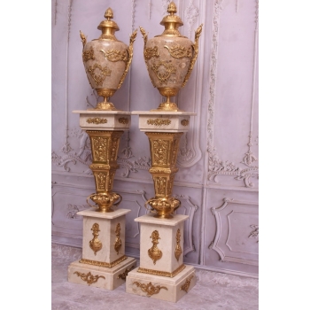 Postumenty Marmurowe - Kolumny z Amforami - Pilary Wazy - Marmur + Mosiądz