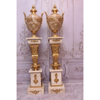 Postumenty Marmurowe - Kolumny z Amforami - Pilary Wazy - Marmur + Mosiądz
