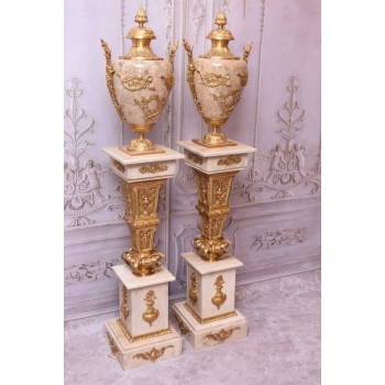 Postumenty Marmurowe - Kolumny z Amforami - Pilary Wazy - Marmur + Mosiądz