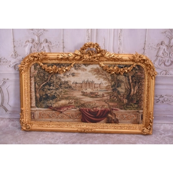 Wielki Obraz Tkanina - GOBELIN - FRANCUSKI PEJZAŻ - RAMA Z DREWNA 102X138CM