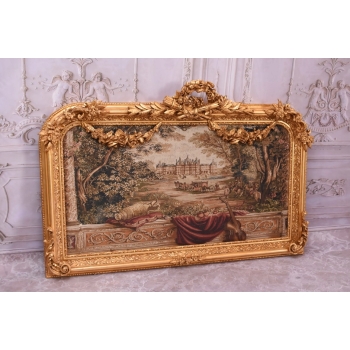 Wielki Obraz Tkanina - GOBELIN - FRANCUSKI PEJZAŻ - RAMA Z DREWNA 102X138CM