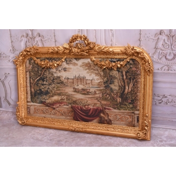 Wielki Obraz Tkanina - GOBELIN - FRANCUSKI PEJZAŻ - RAMA Z DREWNA 102X138CM