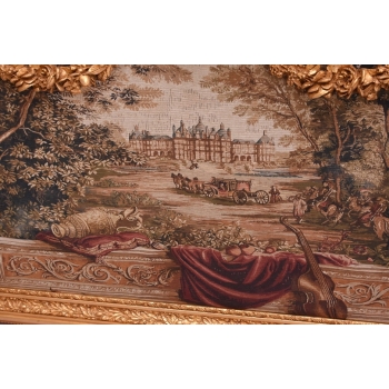Wielki Obraz Tkanina - GOBELIN - FRANCUSKI PEJZAŻ - RAMA Z DREWNA 102X138CM