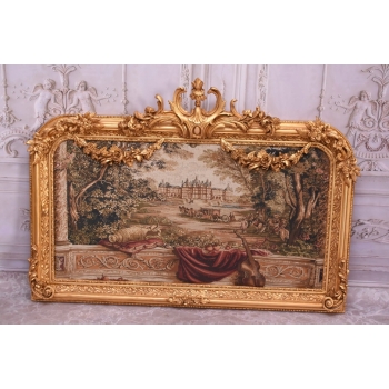 Wielki Obraz Tkanina - GOBELIN - FRANCUSKI PEJZAŻ - RAMA Z DREWNA 102X138CM