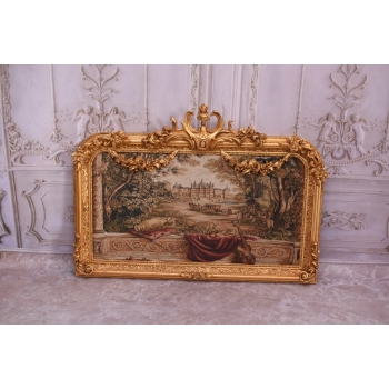 Wielki Obraz Tkanina - GOBELIN - FRANCUSKI PEJZAŻ - RAMA Z DREWNA 102X138CM