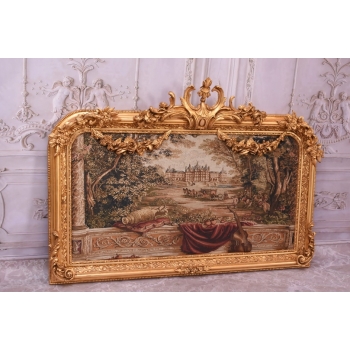 Wielki Obraz Tkanina - GOBELIN - FRANCUSKI PEJZAŻ - RAMA Z DREWNA 102X138CM