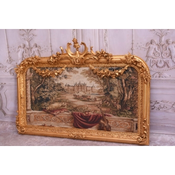 Wielki Obraz Tkanina - GOBELIN - FRANCUSKI PEJZAŻ - RAMA Z DREWNA 102X138CM