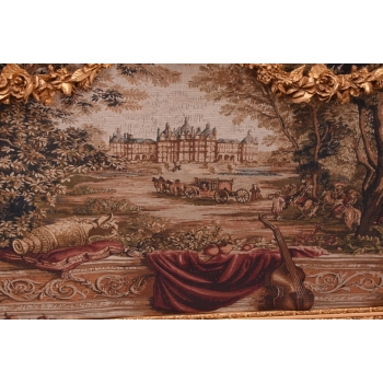 Wielki Obraz Tkanina - GOBELIN - FRANCUSKI PEJZAŻ - RAMA Z DREWNA 102X138CM