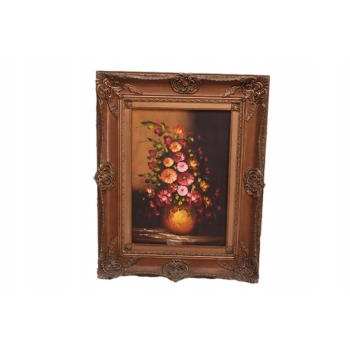 Obraz na Płótnie - Kolorowe Kwiaty w Wazonie - Złota Rama 106 x 83cm