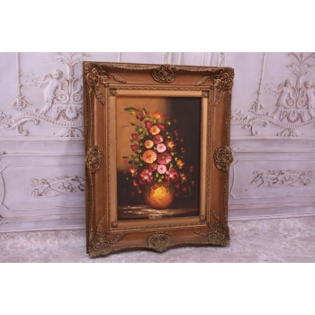 Obraz na Płótnie - Kolorowe Kwiaty w Wazonie - Złota Rama 106 x 83cm