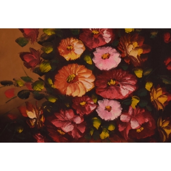 Obraz na Płótnie - Kolorowe Kwiaty w Wazonie - Złota Rama 106 x 83cm