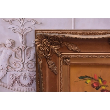 Obraz na Płótnie - Kolorowe Kwiaty w Wazonie - Złota Rama 106 x 83cm