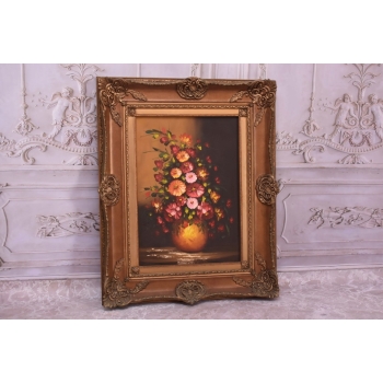 Obraz na Płótnie - Kolorowe Kwiaty w Wazonie - Złota Rama 106 x 83cm