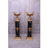 2 Amfory Puchary Wazy Na Postumentach Marmurowych + Brąz Złocony - Komplet