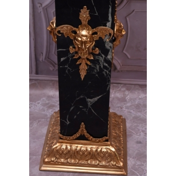 2 Amfory Puchary Wazy Na Postumentach Marmurowych + Brąz Złocony - Komplet