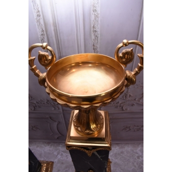 2 Amfory Puchary Wazy Na Postumentach Marmurowych + Brąz Złocony - Komplet