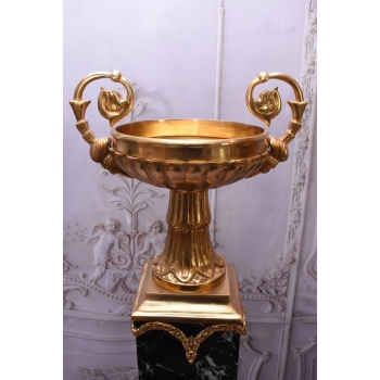 2 Amfory Puchary Wazy Na Postumentach Marmurowych + Brąz Złocony - Komplet