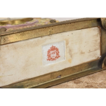 Zegar Kominkowy Stojący Porcelana + Brąz Skrzydlate Lwy - Sygnowany