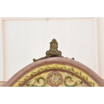 Zegar Kominkowy Stojący Porcelana + Brąz Skrzydlate Lwy - Sygnowany