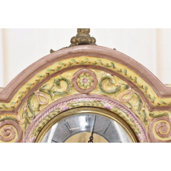 Zegar Kominkowy Stojący Porcelana + Brąz Skrzydlate Lwy - Sygnowany