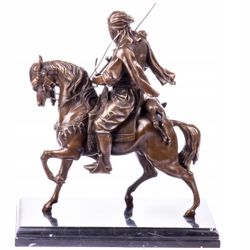 Arab z Bronią na Koniu - Orientalna Duża Rzeźba Figura z Brązu