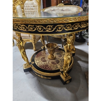 Pałacowy Duży Stół Boulle - Drewno + Brąz Nimfy Mocno Okuty