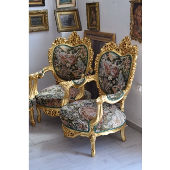 GOBELIN Arystokracja Barokowy Komplet Wypoczynek - Sofa + 4 Fotele + Stół