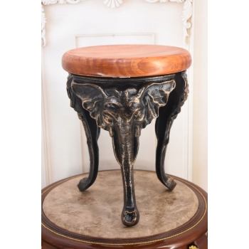 Żeliwny Stolik z Drewnianym Blatem - Stół Kwietnik - Słoń Słonie